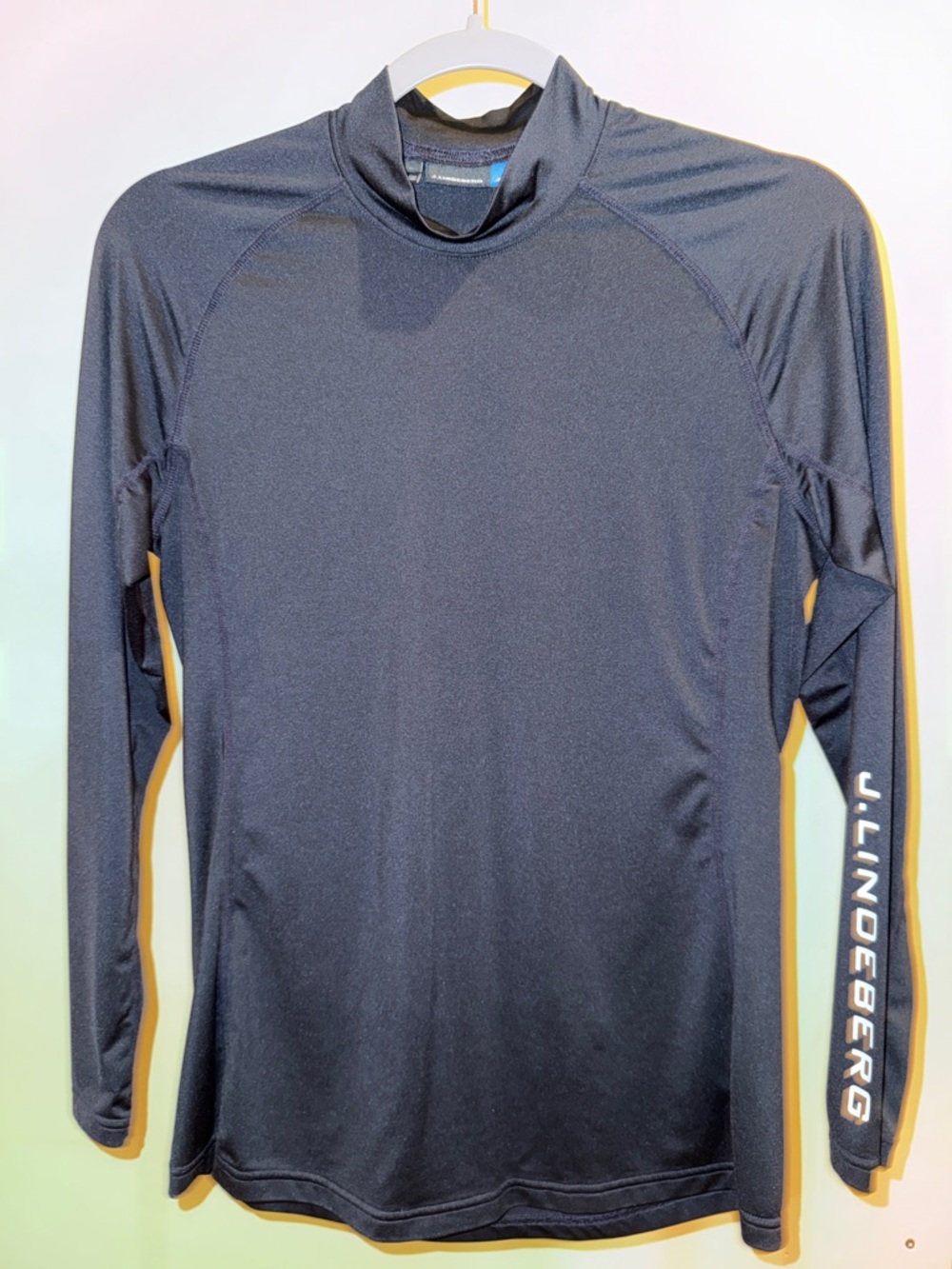 J.Lindeberg Navy Performance Mock Neck Top with Sleeve Logo